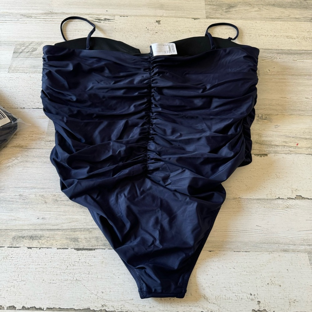 NWT J. Crew BF176 Ruched sweetheart One Piece Swimsuit Bathing Suit NAVY - Picture 2 of 7